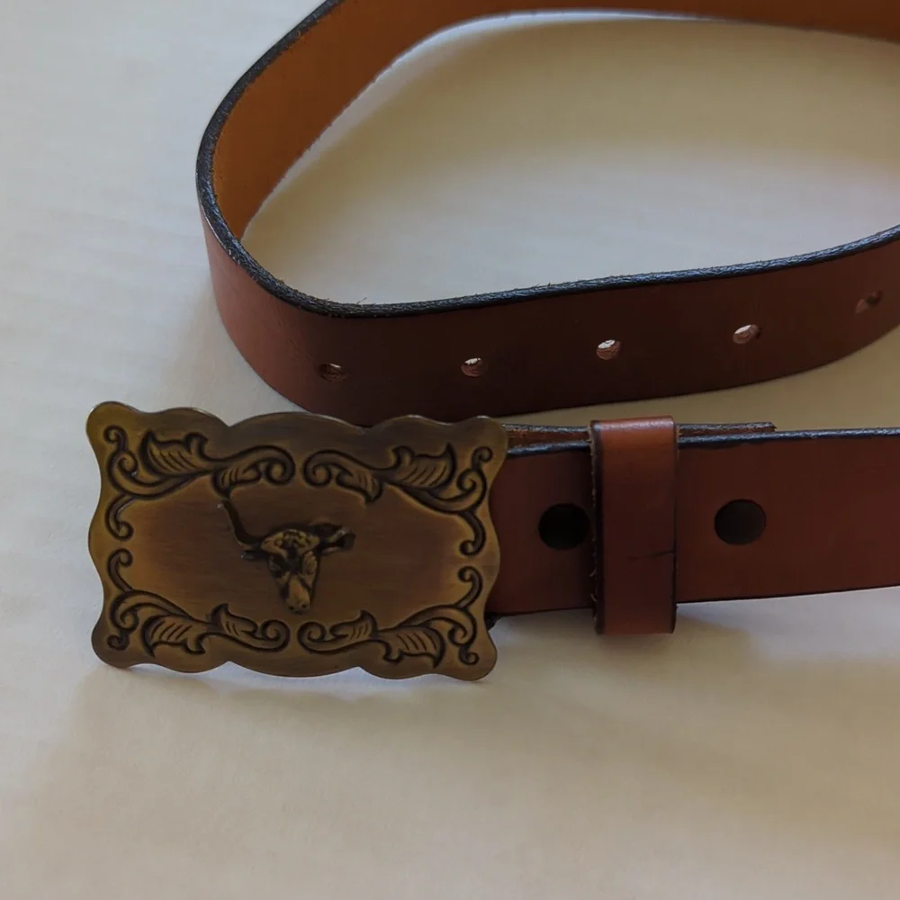 Vintage Chaucer Harness Leather Belt w/Western Buckle 26 Brown FLAW